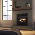 fireplace with stone tile surround