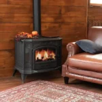 stove in cozy cabin home with fall decor